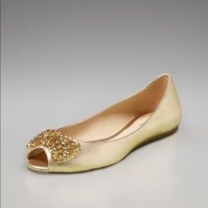 Kate Spade Gold Sparkly Peep Toe Flats